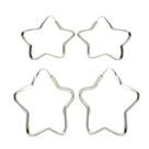 Kit 2 Brincos Argola Estrela 3 E 4 Cm Prata Legitima 925