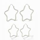 Kit 2 Brincos Argola Estrela 3 E 4 Cm Prata Legitima 925