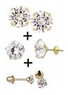 Kit 2 Brincos Ouro 18k 750 Ponto Luz Zirconia 4m E 6mm
