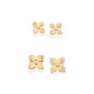 Kit 2 brincos rommanel banhado ouro 3x 24k 18k e 22k feminino flor pequenos 1 e 2 furo 527336
