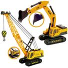 Kit 2 Brinquedo Trator Escavadeira Obra Guindaste Articulado