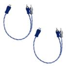 Kit 2 Cabo RCA Blindado Y Ouro Espiral Som Automotivo Módulo Injetado Azul Plug Metal 2M/1F Fio 4mm - 20cm