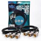 Kit 2 Cabo RCA Fitz 3 Metros com 3 Plugs Metálicos de Áudio e Vídeo Durável Kit 2 Cabo RCA Fitz 3 Metros com 3 Plugs Metálicos de Áudio e Vídeo Durável