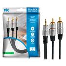 Kit 2 cabos p2st+2rca 3m - cabo p2 estereo x 2rca macho