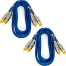 Kit 2 Cabos Rca 1 Metro Azul Blindado Cobre 1m 5mm