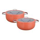 Kit 2 Caçarola Panela De Indução Berlim Cerâmica Antiaderente C/ Tampa de Vidro 24cm