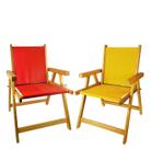 Kit 2 Cadeira De Madeira Dobrável Para Lazer Jardim Praia Piscina Camping Vermelho E Amarelo - AMZ
