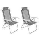Kit 2 Cadeira De Praia Reclinável Sannet 4 Posições Alumínio Camping Piscina Cinza - Belfix
