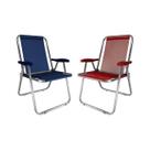 Kit 2 Cadeira Max Alumínio Praia Piscina Camping Até 140 Kg Azul Marinho Vermelho - Zaka