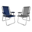 Kit 2 Cadeira Max Alumínio Praia Piscina Camping Até 140 Kg Cinza Azul Marinho - Zaka