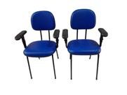 Kit 2 cadeira palito com braço regulável para recepção sala de espera corano azul
