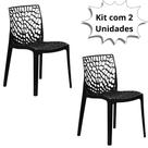 Kit 2 Cadeira Para Mesa de Jantar Gruvyer Polipropileno Vazado Coral Eco Preta Casa Cozinha Decoração Recepção Polyplast