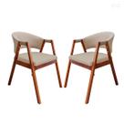 Kit 2 Cadeira Poltrona para Sala de Jantar Ravena em Madeira Castanho Suede Bege CCS