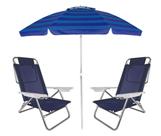 Kit 2 Cadeira Praia Summer Reclinável 6 Posições + Guarda Sol Articulado 2 Metros Alumínio - Mor Kit 2 Cadeira Praia Summer Reclinável 6 Posições + Guarda Sol Articulado 2 Metros Alumínio - Mor