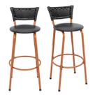 Kit 2 Cadeiras Alta Exclusiva Cobre Em Junco Preto Balcão Ilha Cozinha Área De Lazer Linha Premium