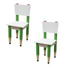 Kit 2 Cadeiras Cadeira Infantil Lápis Verde Assento E Encosto Brancos Para Estudos E Desenhos Mobília Decor