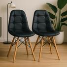 Kit 2 Cadeiras Charles Eames Eiffel Botone Base Madeira Preta Kit 2 Cadeiras Charles Eames Eiffel Botone Base Madeira Preta