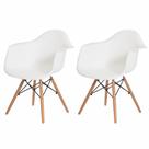 Kit 2 Cadeiras Charles Eames Eiffel Com Braço Branca Base Madeira