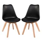 Kit 2 Cadeiras Charles Eames Leda Luisa Saarinen Design Wood Estofada Base Madeira - Preta