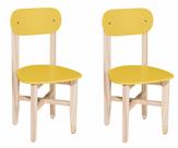Kit 2 Cadeiras Colorê Infantil Assento e Encosto Amarelo Base em Madeira Maciça Pinus