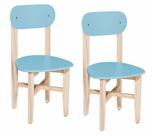 Kit 2 Cadeiras Colorê Infantil Assento e Encosto Azul Base em Madeira Maciça Pinus