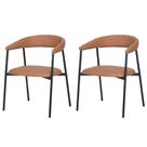 Kit 2 Cadeiras com Braço Chamonix Olivia Fratini Estofado PU Caramelo Base Aço Carbono Preto