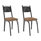 Kit 2 Cadeiras de Cozinha Virginia Estampado Rattan Bege Pés de Ferro Preto - Pallazio