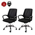 Kit 2 Cadeiras De Escritório Diretor Tela Mesh Simples Com Sistema Relax Giratória Ribs Preta