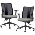 Kit 2 Cadeiras De Escritório Giratória Diretor Flow F02 Base Preta Crepe Cinza - Lyam Decor