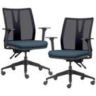Kit 2 Cadeiras de Escritório Giratória Diretor Flow F02 Base Preta Sintético Azul - Lyam Decor