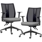 Kit 2 Cadeiras de Escritório Giratória Diretor Flow F02 Base Preta Sintético Cinza - Lyam Decor