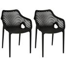 Kit 2 Cadeiras De Jantar Design Suits Com Braços Empilhável Em Polipropileno - Preto