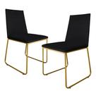 Kit 2 Cadeiras de Jantar Estofada Lille Base Gold Veludo Preto - Montanaris Decor Kit 2 Cadeiras de Jantar Estofada Lille Base Gold Veludo Preto - Montanaris Decor