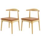 Kit 2 Cadeiras De Jantar Estofada Marrom Carina Elbow Base em Madeira
