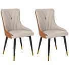 Kit 2 Cadeiras de Jantar Estofada Verona Design Italiano Encosto Anatômico Base Metálica Reforçada - Bege/Caramelo