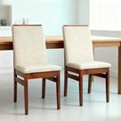 Kit 2 Cadeiras de Jantar Estofadas Veneza Madeira Maciça Eucalipto com Tecido Linho Sala Cozinha