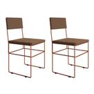 Kit 2 Cadeiras de Jantar Industrial Estofadas Veludo Marrom Base Cobre Vitoria