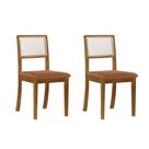 Kit 2 Cadeiras de Jantar Luxo Madeira Maciça Mel Encosto Telinha Palha Estofada Couro Pu Caramelo Ru