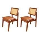 Kit 2 Cadeiras de Jantar Madeira 100% Maciça Tauari e Rattan Natural com Assento Estofado Daren Li