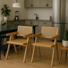 Kit 2 Cadeiras De Jantar Madeira Com Braço Chandy Assento E Encosto Em Palha Trançada Para Sala De Estar Varanda Gourmet