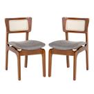 Kit 2 Cadeiras de Jantar Portugal em Madeira Imbuia Tela Rattan Linho Cinza L55