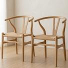 Kit 2 Cadeiras de Jantar Wishbone em Madeira com Assento Rattan
