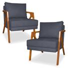 Kit 2 Cadeiras Decorativas para Sala de Estar Mona Suede Cinza