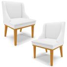 Kit 2 Cadeiras Decorativas Sala de Jantar Base Fixa de Madeira Firenze PU Branco Fosco/Castanho G19 - Gran Belo