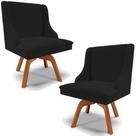 Kit 2 Cadeiras Decorativas Sala de Jantar Base Giratória de Madeira Firenze Linho Preto/Natural G19 - Gran Belo