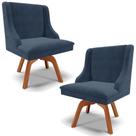 Kit 2 Cadeiras Decorativas Sala de Jantar Base Giratória de Madeira Firenze Suede Azul Marinho/Natural G19 - Gran Belo Kit 2 Cadeiras Decorativas Sala de Jantar Base Giratória de Madeira Firenze Suede Azul Marinho/Natural G19 - Gran Belo
