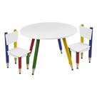 Kit 2 Cadeiras e Mesa Infantil Lápis Coloridos Redonda Tampo Branco Pés Temáticos Quarto Menina Menino Mobília Decor