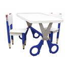 Kit 2 Cadeiras e Mesa Infantil Tesoura Azul Tampo Branco Retangular Base Temática para Estudos e Desenhos Mobília Decor