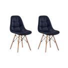 Kit 2 Cadeiras Eames Botonê Estofada Base de Madeira