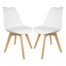 Kit 2 Cadeiras Eames Leda Branca Assento Couro PU Pés Madeira Jantar Escritório